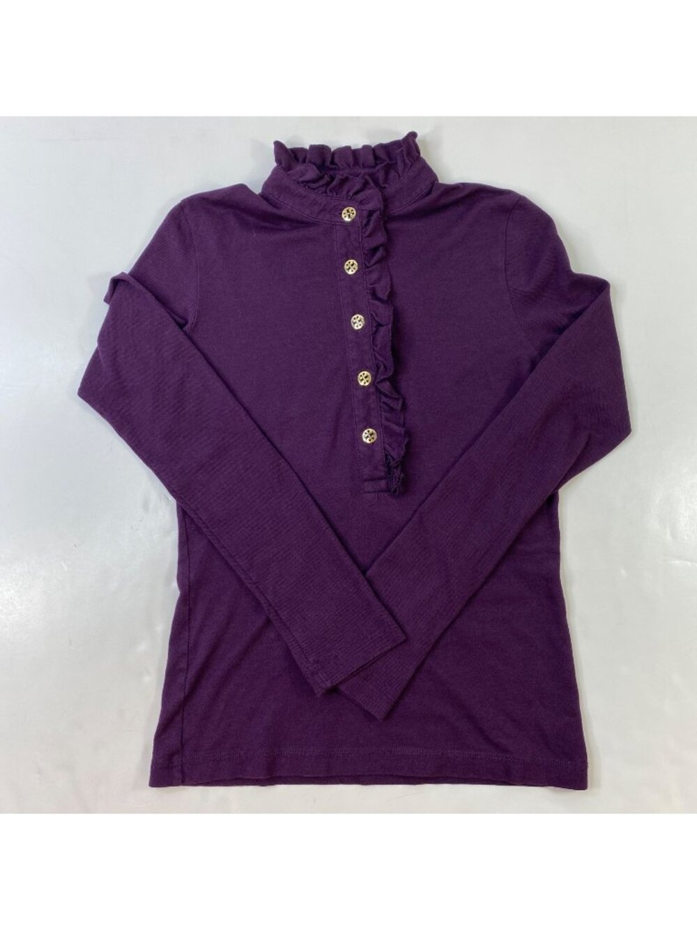 Tory Burch Purple Ruffle Button-Up Top Size Small